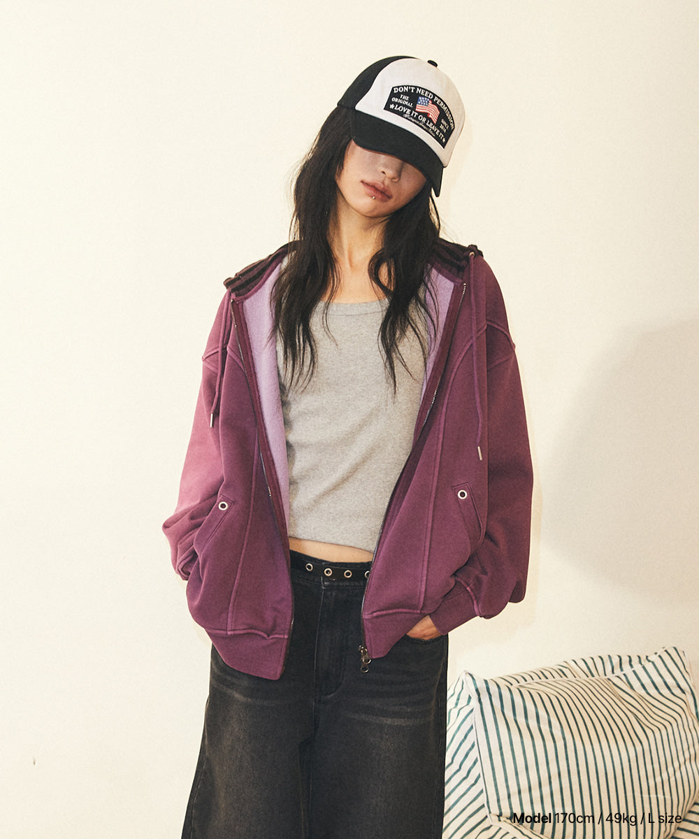 Mahagrid Pigment Stripe Mixed Zip Up Hoodie