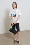 General Idea WOMAN Dancing Cat Oversized Half Sleeve T-Shirt [LIGHT GREY]