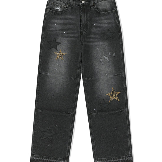 Mahagrid Star Flared Denim Pants [Black]