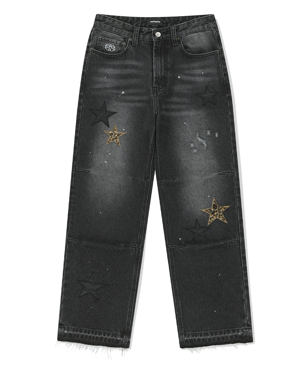 Mahagrid Star Flared Denim Pants [Black]