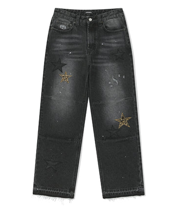 Mahagrid Star Flared Denim Pants [Black]
