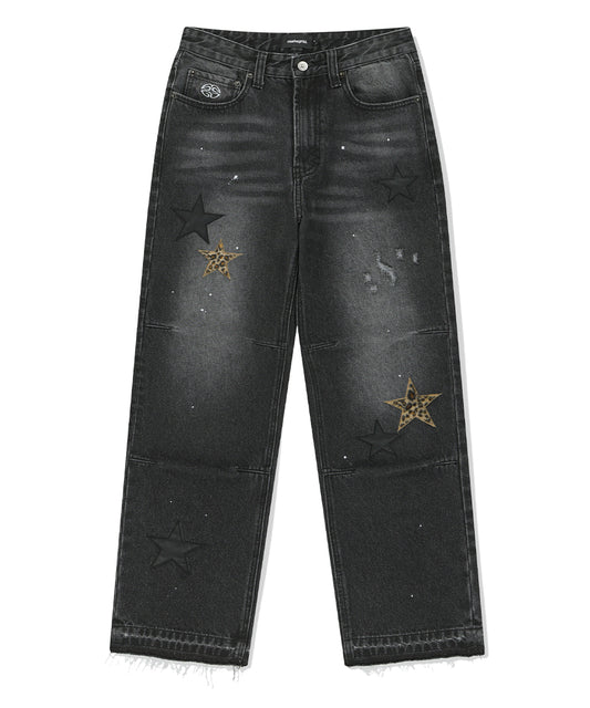 Mahagrid Star Flared Denim Pants [Black]