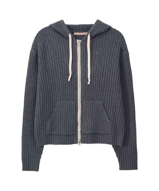 Bitter Cells Essential Ribbed Knit Hood Zip Up