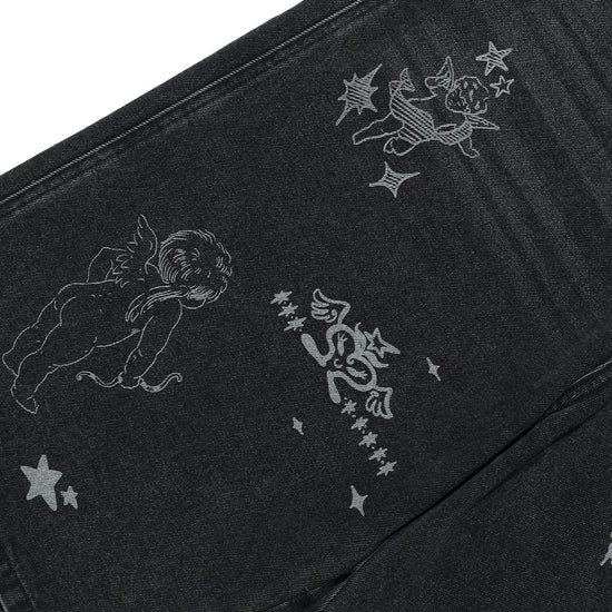 Nice Ghost Club Big Wide Bermuda Doodle Denim Pants