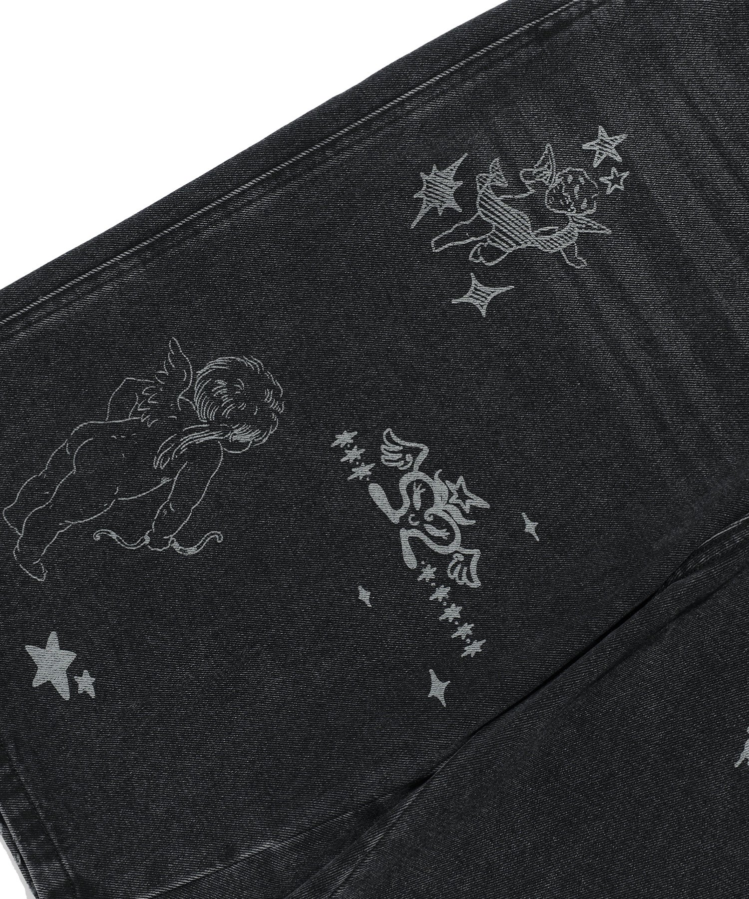 Nice Ghost Club Big Wide Bermuda Doodle Denim Pants