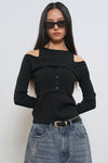 General Idea WOMAN Boatneck Cardigan Sleeveless Set [BLACK]