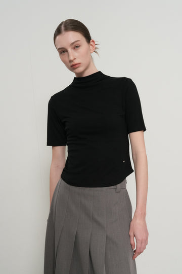 General Idea WOMAN Acetate Mock Neck Short Sleeve T-Shirt