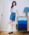 Marithé François Girbaud W RAW EDGE DENIM MINI SKIRT