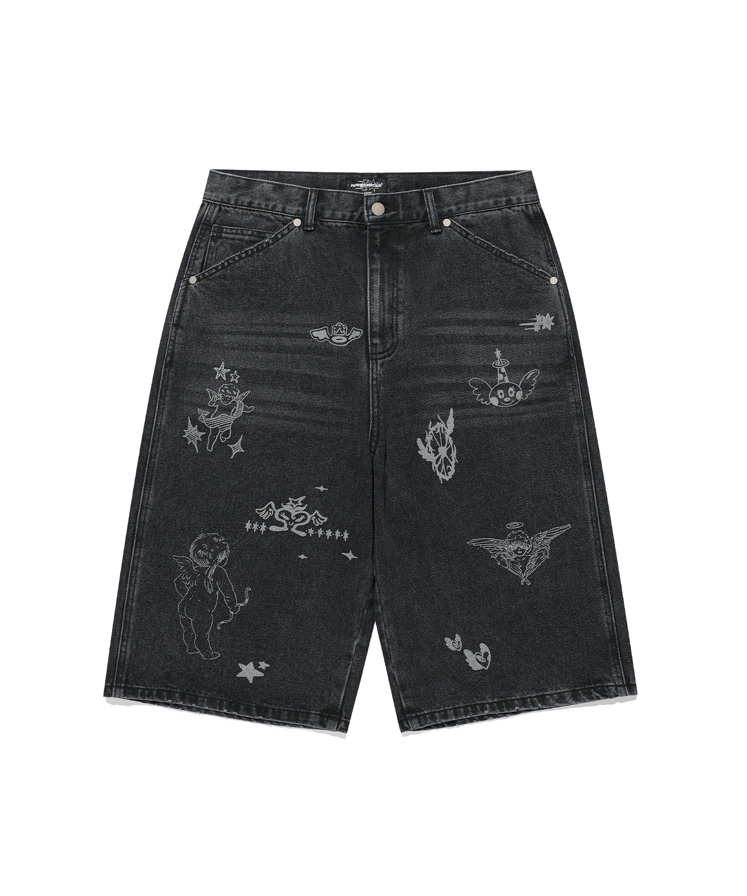 Nice Ghost Club Big Wide Bermuda Doodle Denim Pants