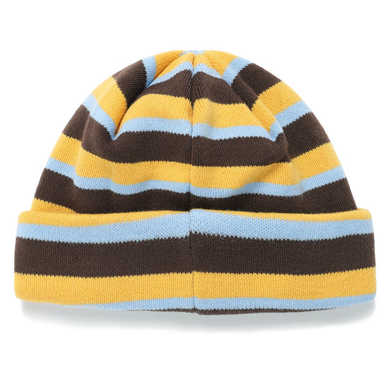 Cavish Striped Embroidery Beanie in Mustard