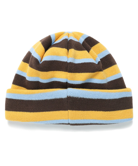 Cavish Striped Embroidery Beanie in Mustard