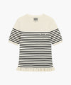 Marithé François Girbaud W RUFFLE POINT STRIPE HALF KNIT PULLOVER black