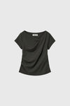General Idea [General Idea Pick] Women's Drape Shirring Short Sleeve T-Shirt [Charcoal]