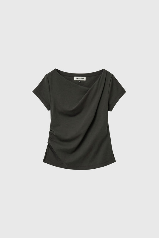 General Idea [General Idea Pick] Women's Drape Shirring Short Sleeve T-Shirt [Charcoal]