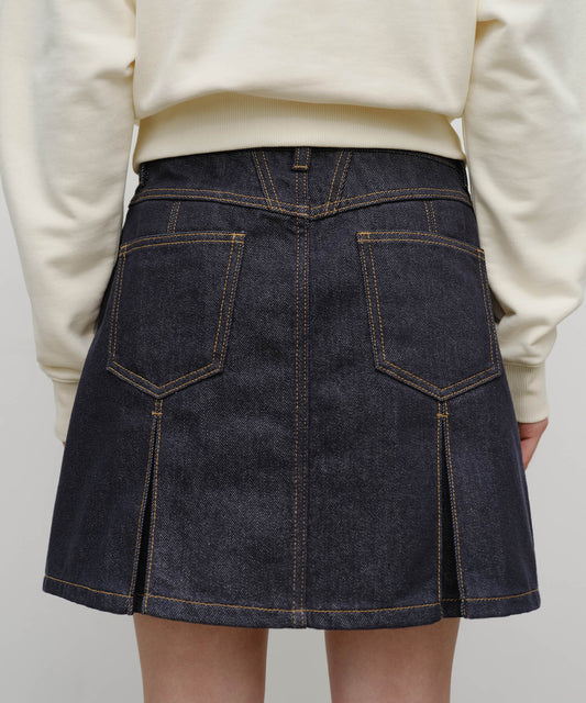 Marithé François Girbaud W Denim Pleated Mini Skirt Dark Blue