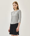 Marithé François Girbaud W SMALL CLASSIC LOGO HENLEY NECK 3/4 SLEEVE TEE ivory