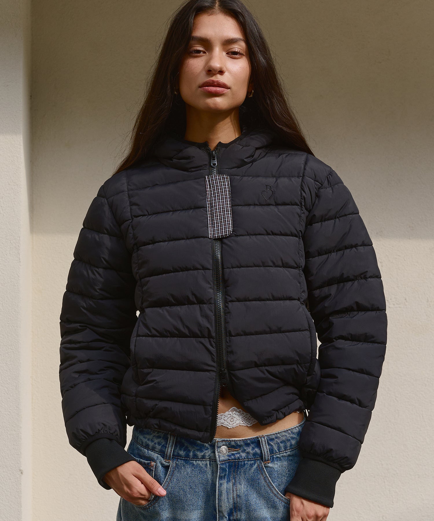 Bitter Cells Hood Check Light Puffer Jacket