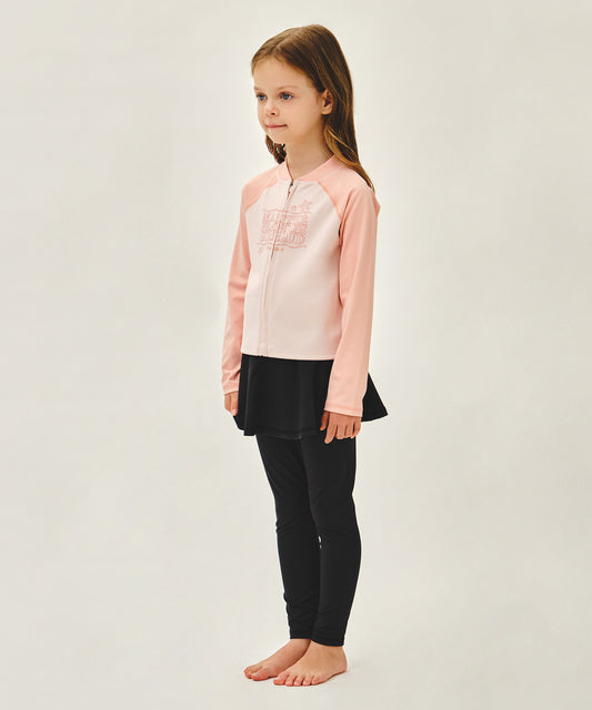 Marithé François Girbaud Kids Zip-Up Rashguard & Skirt Set-Up Pink