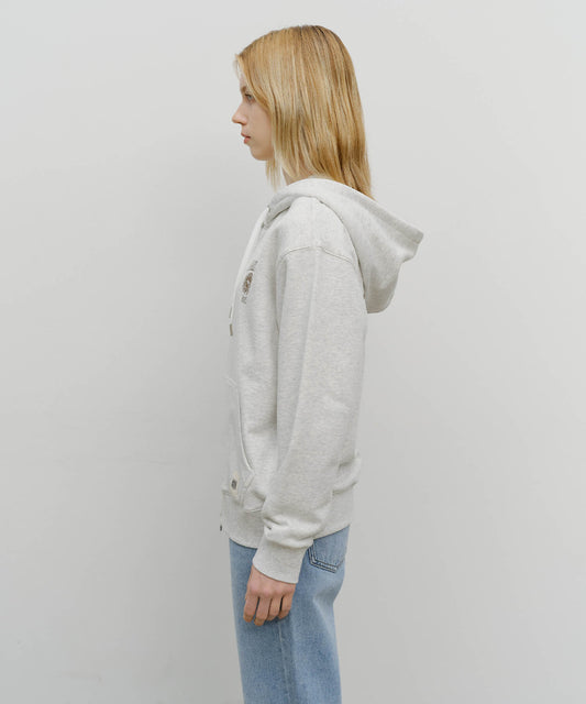 Marithé François Girbaud Big College Logo Graphic Hoodie Zip-Up Light Heather Gray