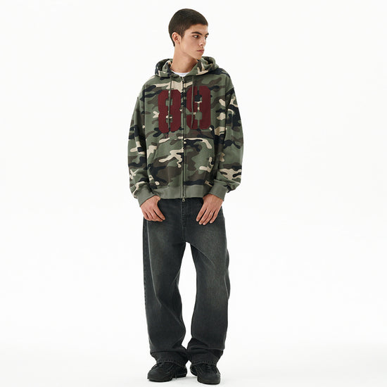 Mahagrid Camo Applique Zip Up Hoodie