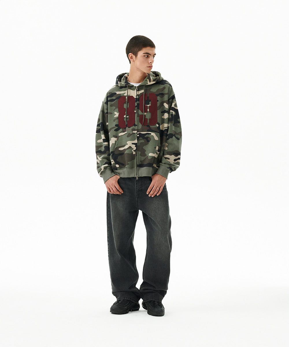 Mahagrid Camo Applique Zip Up Hoodie