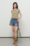 General Idea WOMAN Snap Henley Neck T-Shirt [KHAKI]