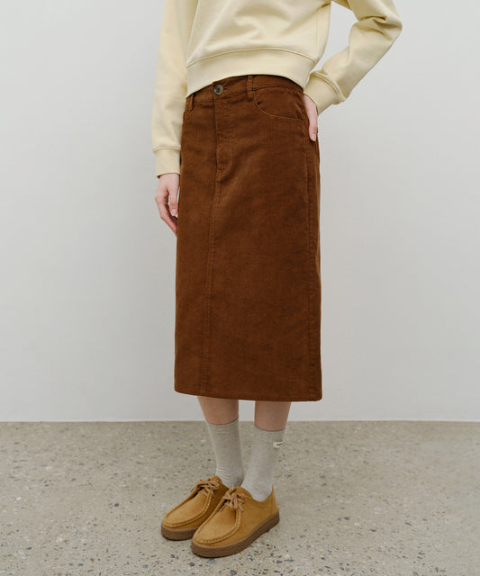 Marithé François Girbaud Women's Classic Corduroy Midi Skirt in Brown