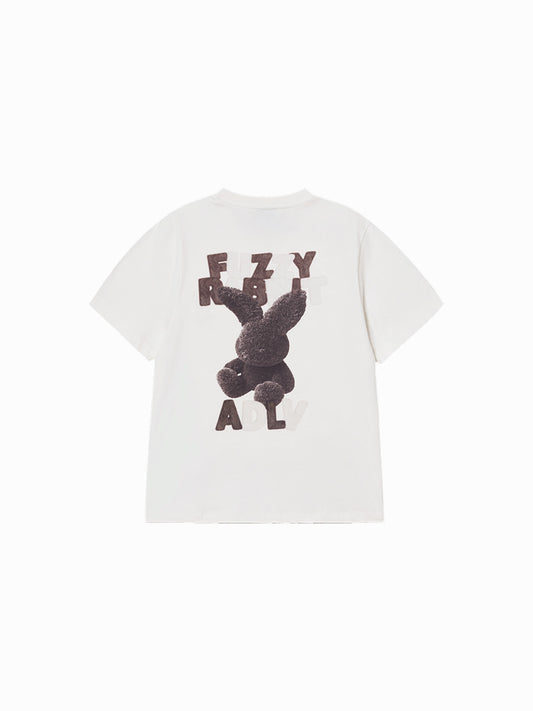 ADLV Woman Fuzzy Font Rabbit Short Sleeve T-Shirt