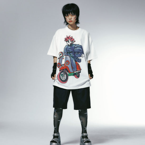 Nice Ghost Club Motorcycle Blue Boy Big Big Tee [White]