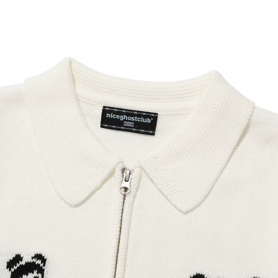 Nice Ghost Club Dancing Skeletons Zip Polo Knit