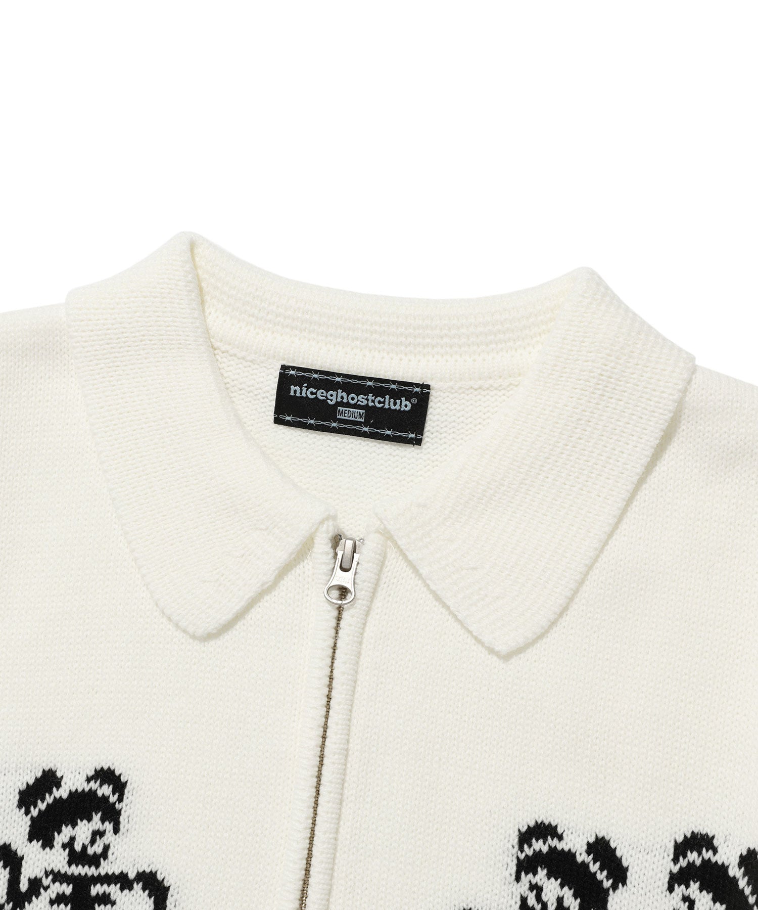 Nice Ghost Club Dancing Skeletons Zip Polo Knit