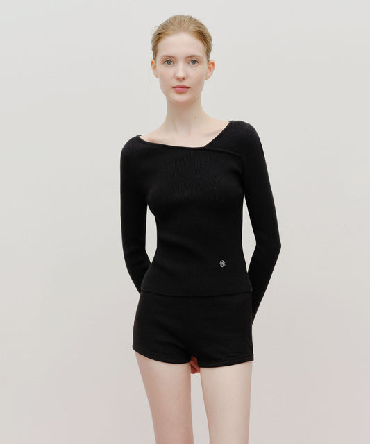 Marithé François Girbaud Women's Circle Logo Neck Point Knit Black