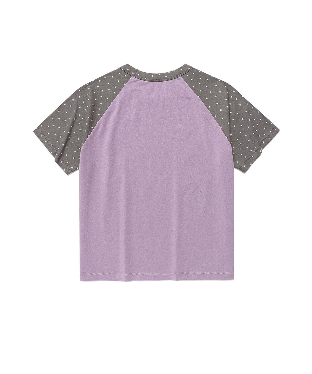 Cavish Women's Angel Cats Raglan Short Sleeve Tee in Purple