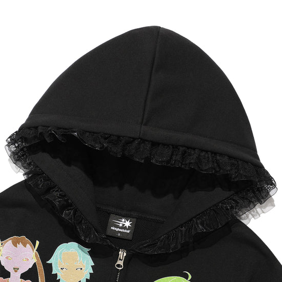 Nice Ghost Club Ghost Angels Lace Hoodie Zip Up [Black]