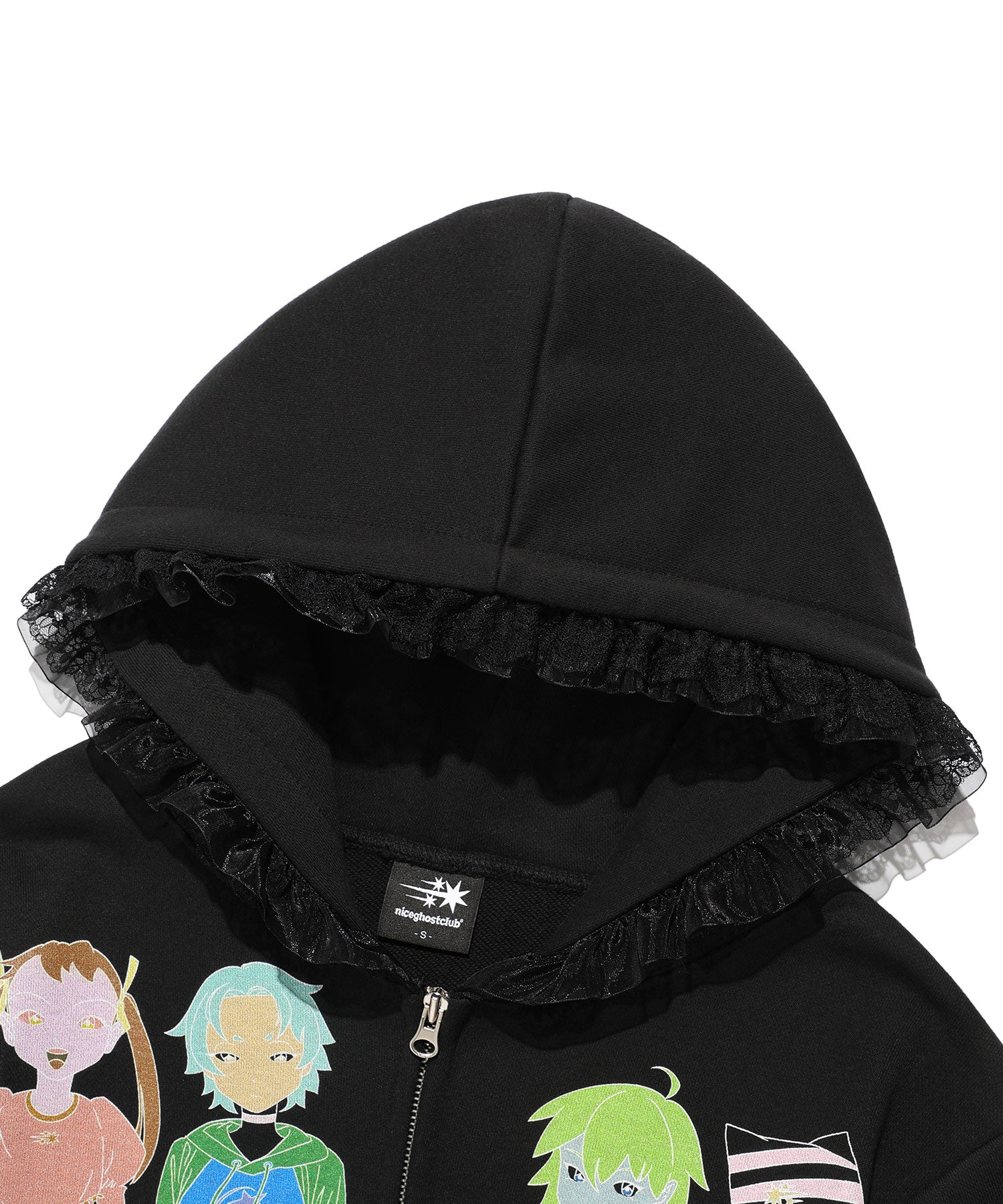 Nice Ghost Club Ghost Angels Lace Hoodie Zip Up [Black]