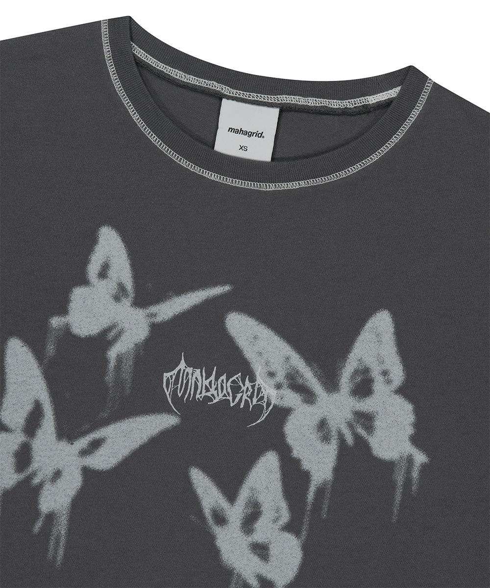 Mahagrid Pigment Butterfly Goth Crop Tee
