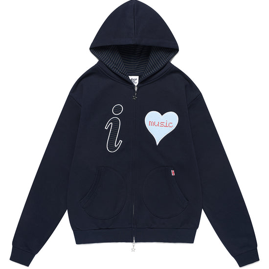 Cavish I LOVE MUSIC ZIP UP HOODIE [NAVY]