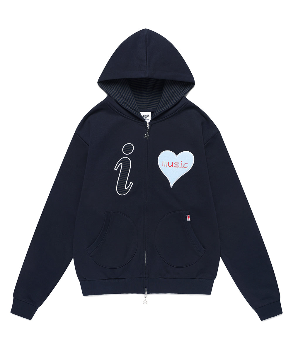 Cavish I LOVE MUSIC ZIP UP HOODIE [NAVY]