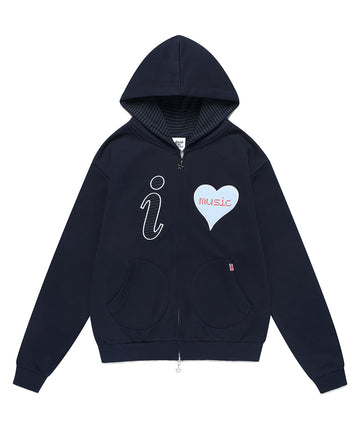 Cavish I LOVE MUSIC ZIP UP HOODIE [NAVY]