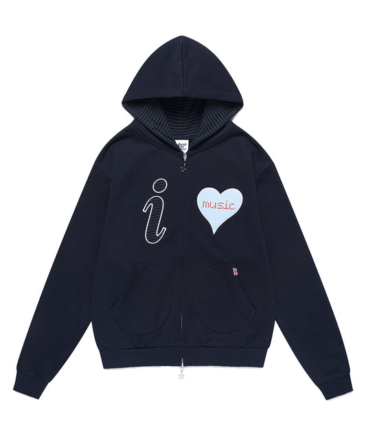 Cavish I LOVE MUSIC ZIP UP HOODIE [NAVY]