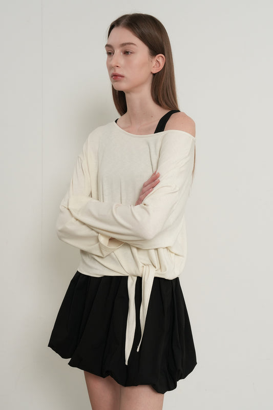General Idea WOMAN Tie-Up Loose Fit Boat Neck T-Shirt