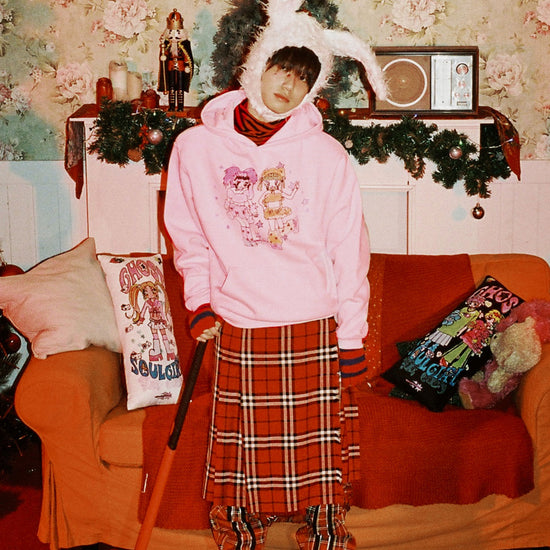 Nice Ghost Club Soul Pussy Cat Ghost Soul Girl Rabbit & Bear Hoodie in Pink