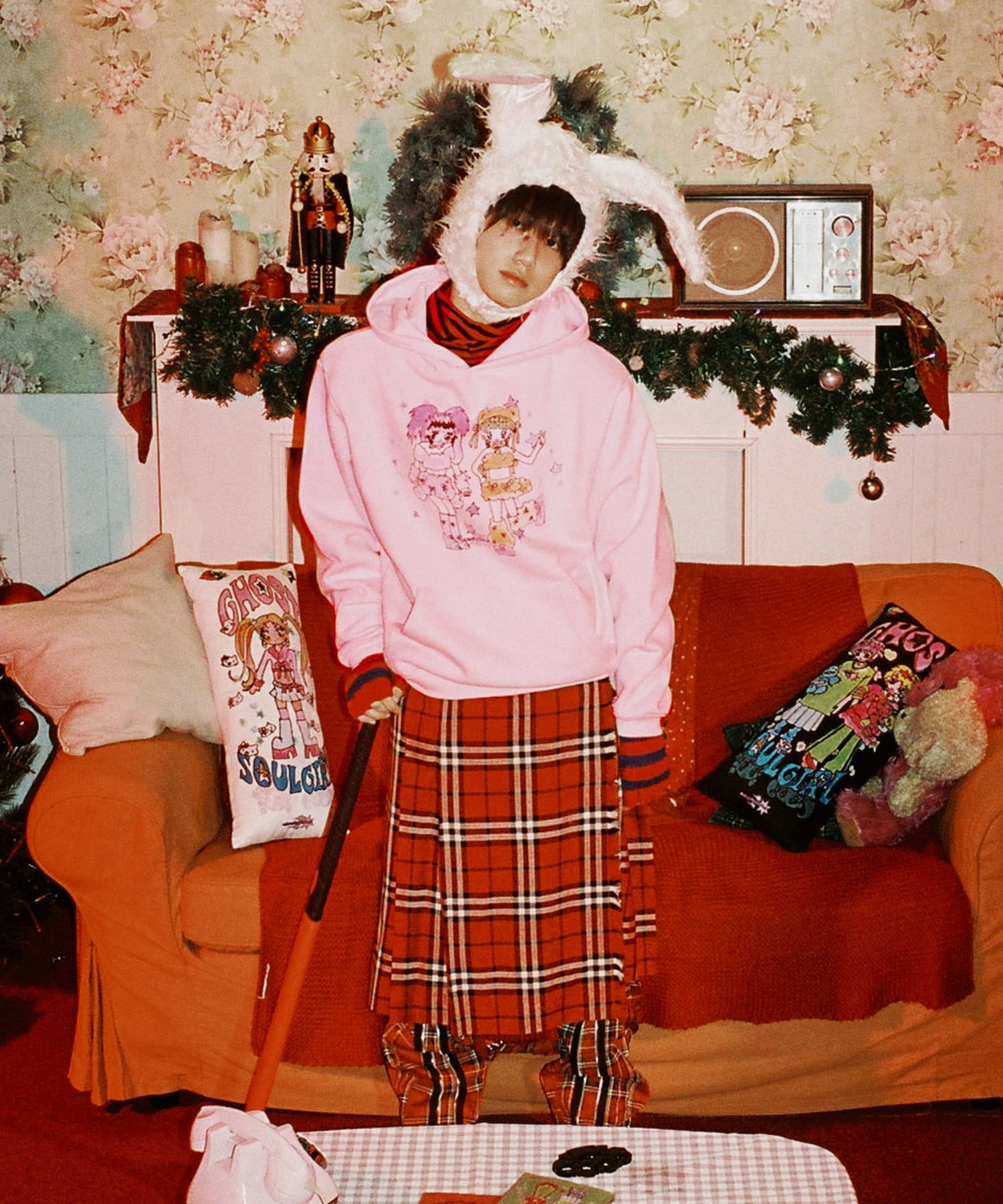 Nice Ghost Club Soul Pussy Cat Ghost Soul Girl Rabbit & Bear Hoodie in Pink