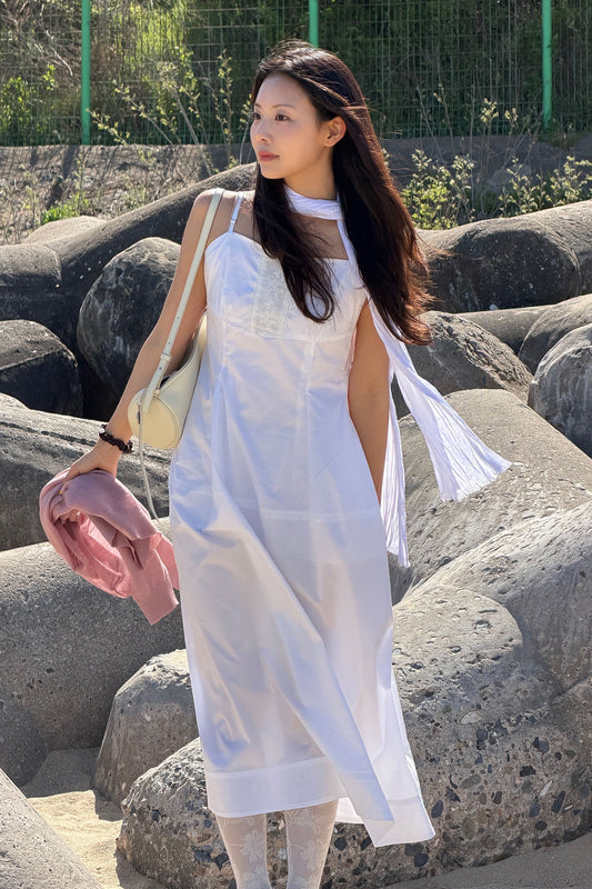 General Idea [LUPITA PICK] WOMAN LACE SLEEVELESS LONG DRESS [WHITE]