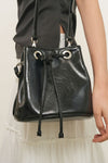 General Idea WOMAN Crack Faux Leather Bucket Bag [BLACK]