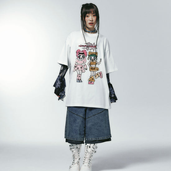 Nice Ghost Club Soul Pussy Cat Ghost Soul Girl Rabbit & Bear Big Big Tee White