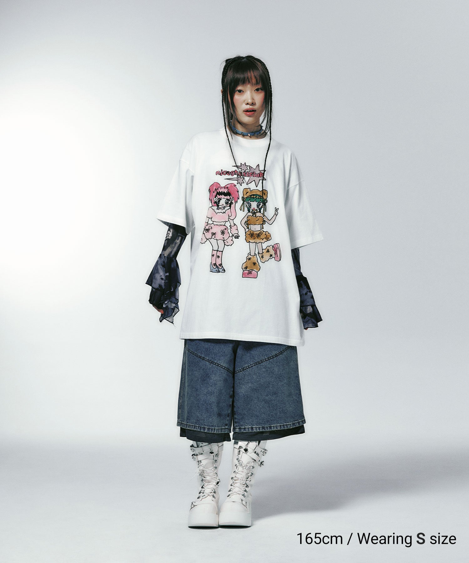Nice Ghost Club Soul Pussy Cat Ghost Soul Girl Rabbit & Bear Big Big Tee White