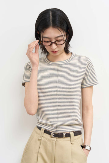 General Idea WOMAN Stripe Crew Neck Half Knit