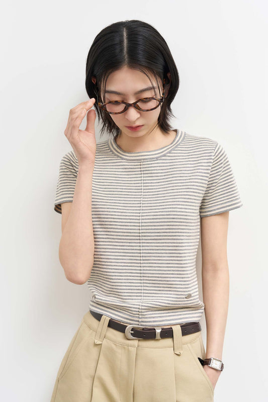 General Idea WOMAN Stripe Crew Neck Half Knit