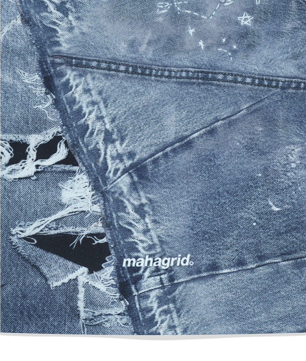 Mahagrid Denim Printed Gym Sack [Blue]